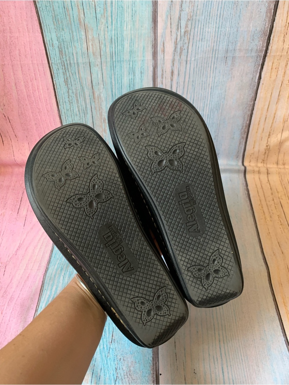 Alegria Black Women's Slide Sandals with Decorative Buttons - Picture 8 of 10